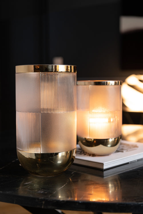 J-Line vaas Cylinder Motief - glas - transparant/goud - small - Ø 13 cm