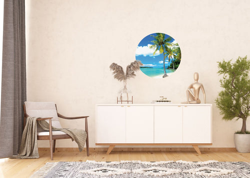 Sanders & Sanders zelfklevende behangcirkel tropisch landschap met palmbomen blauw Ø 70 cm 601092