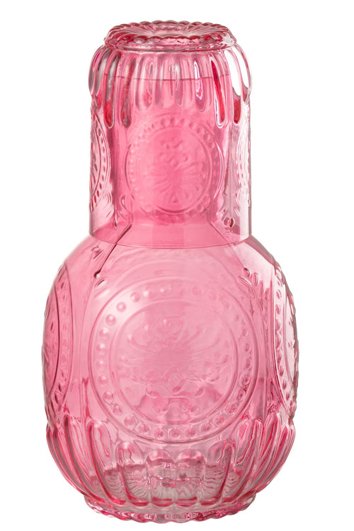J-Line karaf + glas Maya - glas - fuchsia