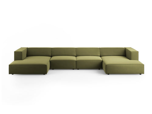 Cosmopolitan Design Panoramische bank Arendal 6-zits, flueel, lichtgroen - 166x364x70cm