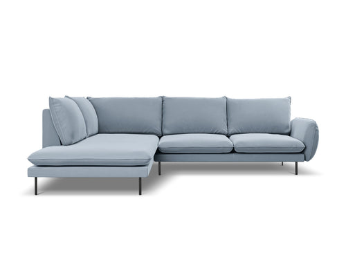 Cosmopolitan Design linker hoekbank Vienna 6-zits, flueel, lichtblauw - 185x275x95cm
