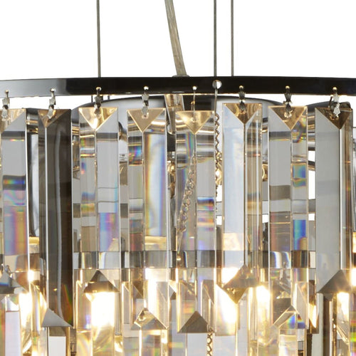 Searchlight CLARISSA - 9-lichts chromen plafondlamp met amber, smokey kristallen prisma druppels
