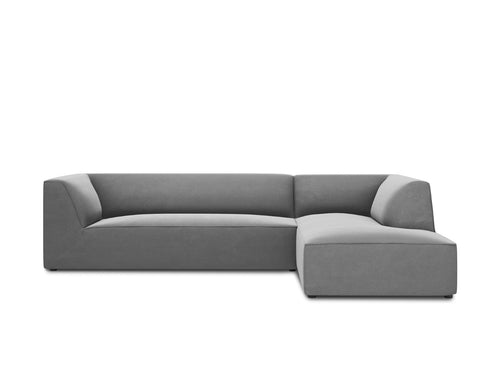 Micadoni rechter hoekbank Ruby 4-zits, flueel, grijs - 180x273x69cm