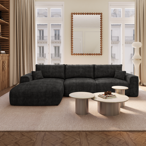Premium Interiors - Linkerhoekbank met snelle uitklapfunctie COMO - corduroy zwart 300cm