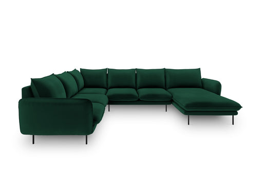 Cosmopolitan Design Panoramische hoekbank links Vienna 7-zits, flueel, flessengroen - 235x330x95cm