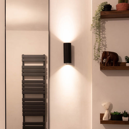 Atmooz wandlamp Ribble rond - zwart - 7 x 9 x H 18 cm - GU10
