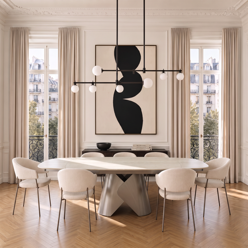 Premium Interiors - Uitschuifbare eettafel LACE - travertijnkeramiek travertijn 240cm