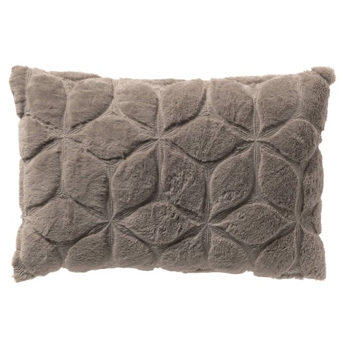 QUINN - sierkussen 40x60 cm - bontlook - gewatteerd bloemmotief - Driftwood - taupe