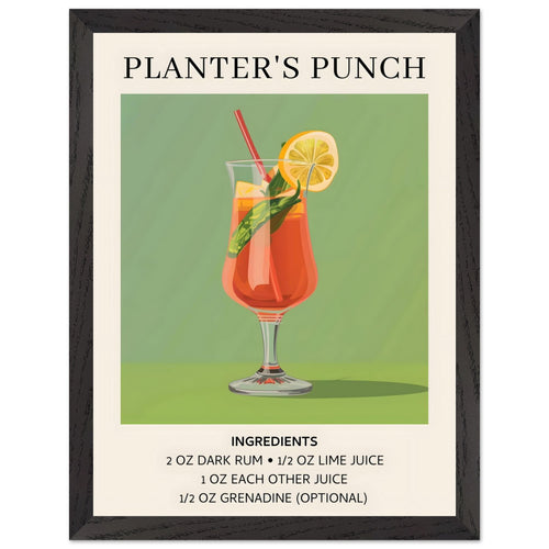 Artfulprints Poster met Lijst Planter's Punch cocktail - Ingrediënten   - 30x40 cm - Groen