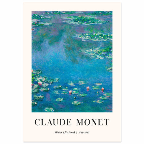 Artfulprints Poster met Lijst Claude Monet - Water lily pond   - 50x70 cm - Blauw
