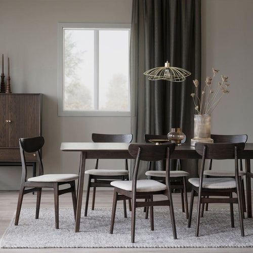 Rowico Home Rodham Houten Eetkamerstoel Donker Eiken - Beige Stof - vtwonen shop