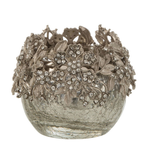 J-Line theelichthouder Juweel - metaal/glas - zilver - small