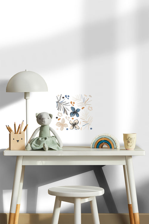 Sanders & Sanders muursticker bloemmotief beige, blauw en oranje - 30 x 30 cm - 601330