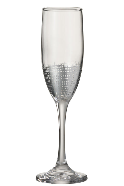 J-Line glas champagne Raster - glas - zilver/transparant - 4 stuks