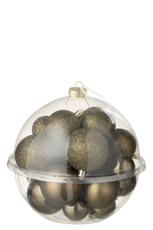 J-Line kerstbal - kunststof - bruin - doos van 24