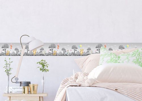 Sanders & Sanders zelfklevende behangrand bos met bosdieren grijs - 500 x 13.8 cm - 601316