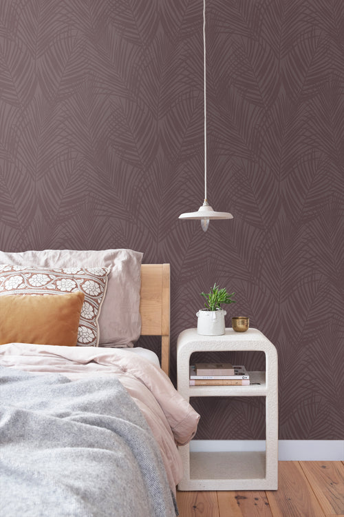 ESTAhome behang palmbladeren donker paars - 50 x 900 cm - 131219 - vtwonen shop