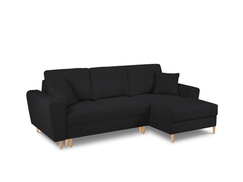 Cosmopolitan Design Converteerbare hoekbank rechts met opbergdoos Kyoto 4-zits, boucle, zwart - 145x241x88cm