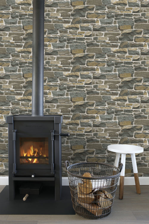 ESTAhome behang stenen muur bruin - 53 cm x 10.05 m - 138522