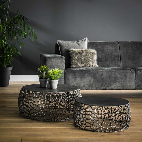 Giga Meubel Salontafel Maze - Zwart Metaal - Set van 2