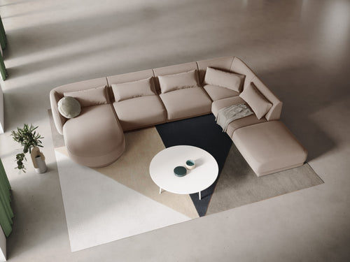 Cosmopolitan Design Panoramische hoekbank rechts Tulum 6-zits, flueel, beige - 255x330x70cm