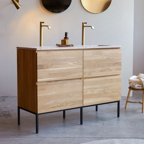 Tikamoon Badkamermeubel van massief eiken en roze premium terrazzo 120 cm - Roze - vtwonen shop