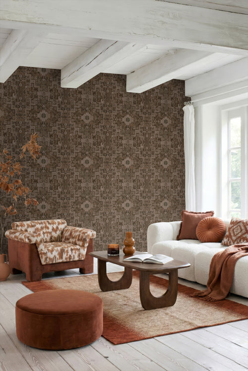 ESTAhome behang oosters kelim tapijt bruin - 50 x 900 cm - 131360