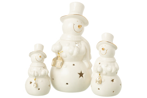 J-Line figuur Sneeuwman - porselein - ecru - large - LED lichtjes - vtwonen shop