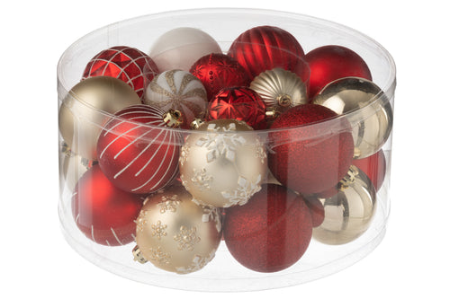 J-Line kerstbal - kunststof - rood/goud - doos van 30
