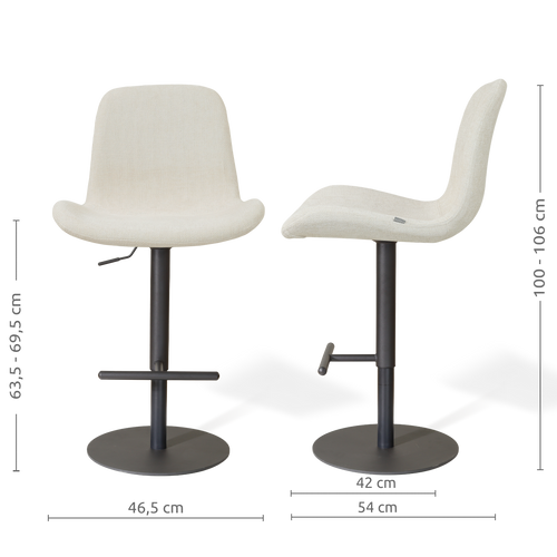 Nolon Niva-Fé tulp barkruk cottonbeige - verstelbaar - zwarte poten