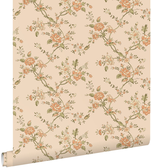 ESTAhome behang vintage bloemen beige, roze en groen - 50 x 900 cm - 132210