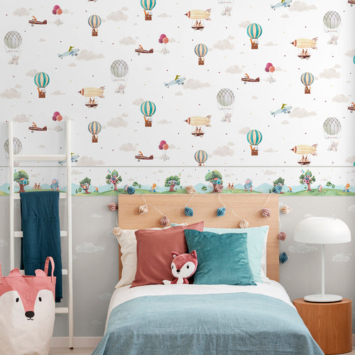 Sanders & Sanders behang luchtballonnen blauw, beige en wit - 53 cm x 10 m - 640454