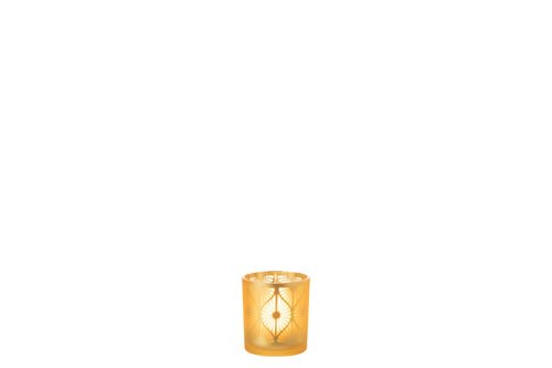 J-Line kaarshouder Ruit Bloemen - glas - geel - small - 3 stuks