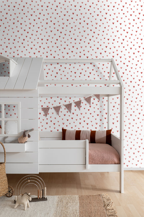 ESTAhome behang hartjes wit en roze - 50 x 900 cm - 131634