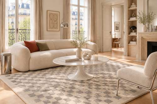 AFK Living vloerkleed Checkers - shaggy - grijs - 80 x 150 cm