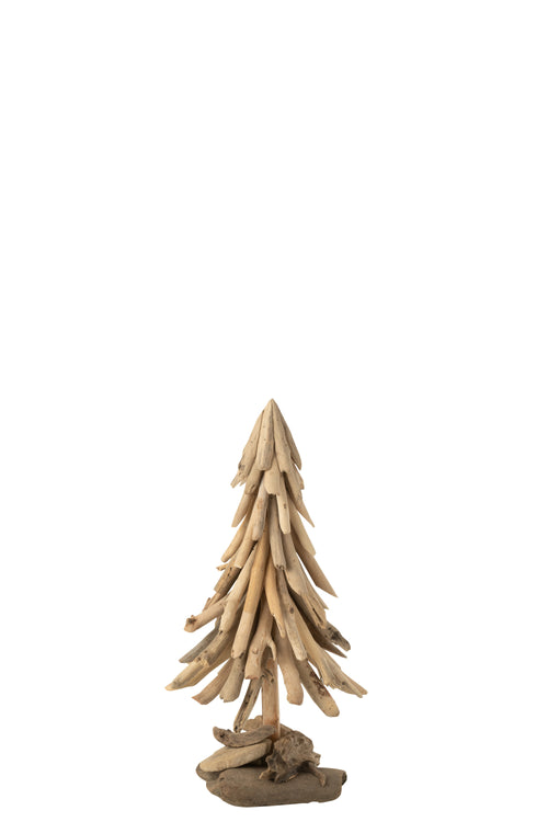 J-Line decoratie Kerstboom op voet - hout - naturel - medium