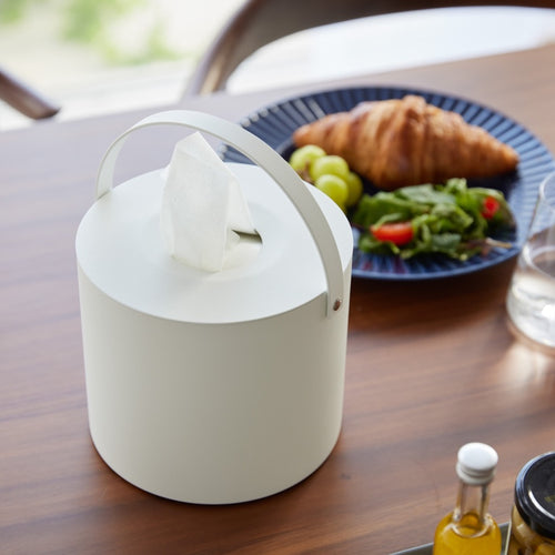 Yamazaki Tissuebox Rond met Handvat - Tower - Wit - vtwonen shop