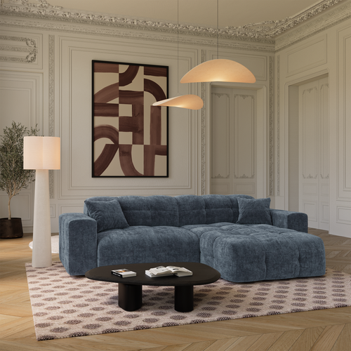 Premium Interiors - Rechthoekige hoekbank COCOON - gewaafd fluweel minerale blauw 230cm