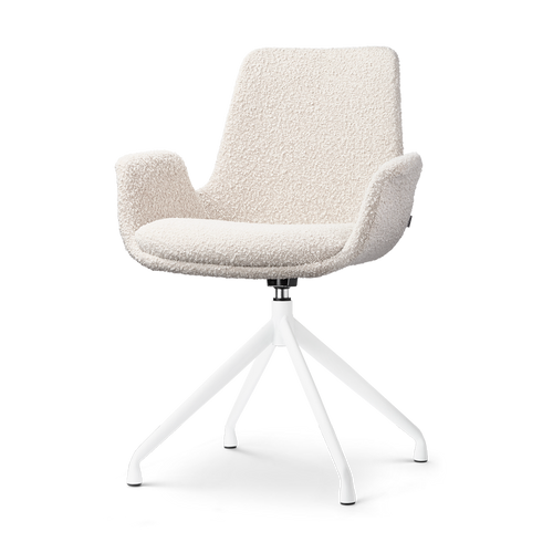 Nolon Nola-Eef Eetkamerstoel Bouclé Beige - Draaibaar Wit Onderstel - vtwonen shop