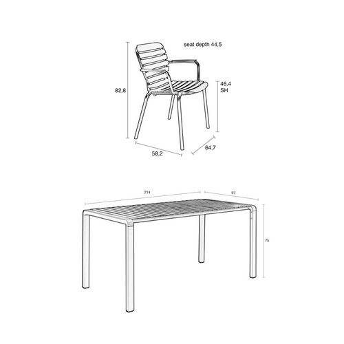 Zuiver Vondel Tuinset 6 personen - tuintafel + 6 stoelen met armleuning Rood