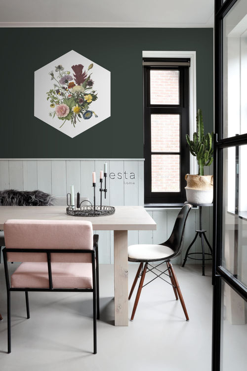 ESTAhome muursticker boeket groen, roze en geel - 70 x 81 cm - 158998 - vtwonen shop