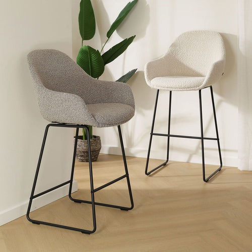 Nolon Nino-Mae Barkruk Bouclé Taupe - met Armleuning - Zwart - 75 cm - vtwonen shop