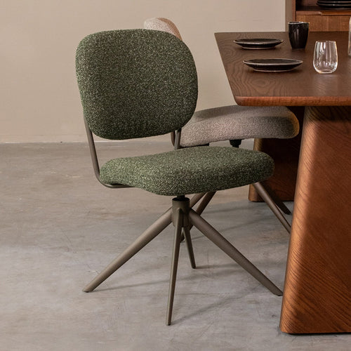 LABEL51 Eetkamerstoel Geneva - Donkergroen Bouclé - Draaibaar - Set van 2 - vtwonen shop