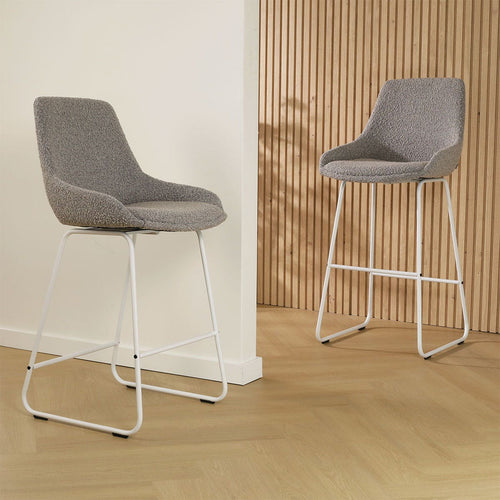 Nolon Nino-Isa Barkruk Bouclé Taupe - Stof - Wit Onderstel - 65 cm - vtwonen shop