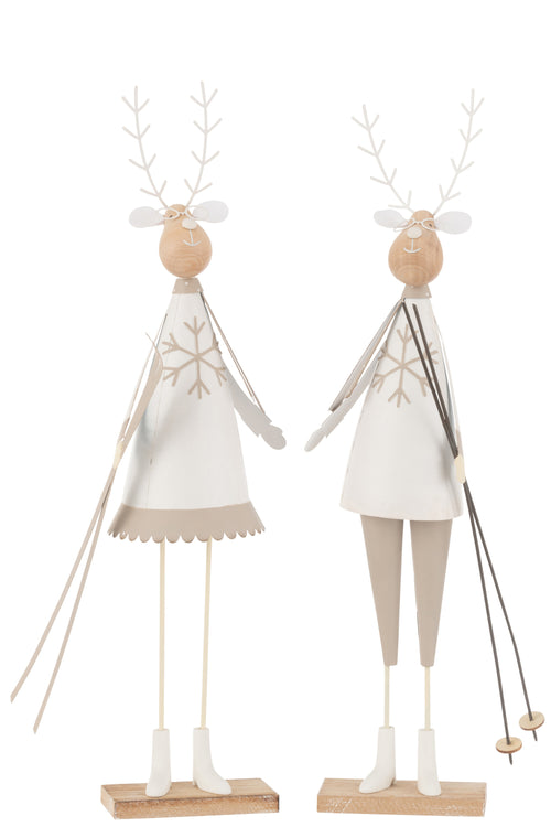 J-Line figuur Rendier Jongen/Meisje - metaal/hout - wit/beige - large - 2 st.