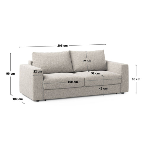 Cosmopolitan Design - Converteerbare bank Grena 3-zits, structurele stof wit - 100x205x90cm