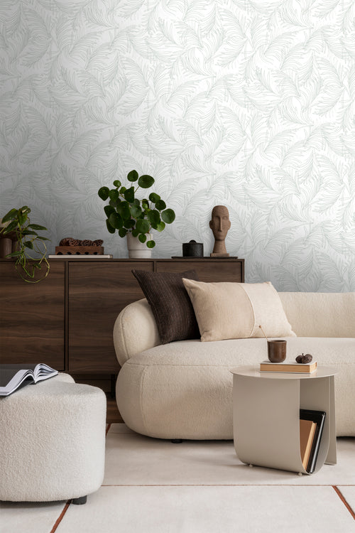 Sanders & Sanders behang veren vergrijsd groen en wit - 53 cm x 10 m - 640367 - vtwonen shop