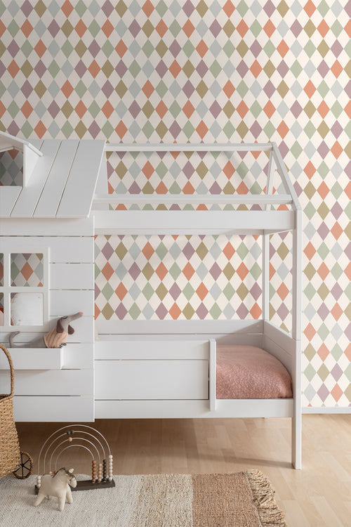 ESTAhome behang ruitjes beige, paars en terracotta - 50 x 900 cm - 131764