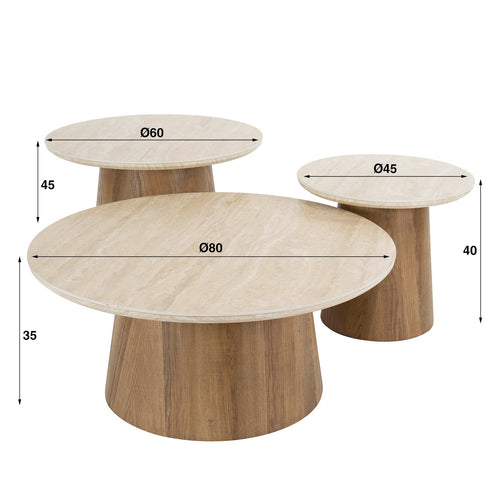 Giga Meubel Salontafel Romano - Travertin - Set van 3 - 80x80x35cm - vtwonen shop