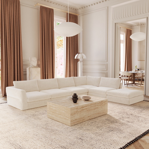 Sia Home - Modulaire brede hoekbank NEST - Zacht aanvoelende geweven stof - Beige - 394cm